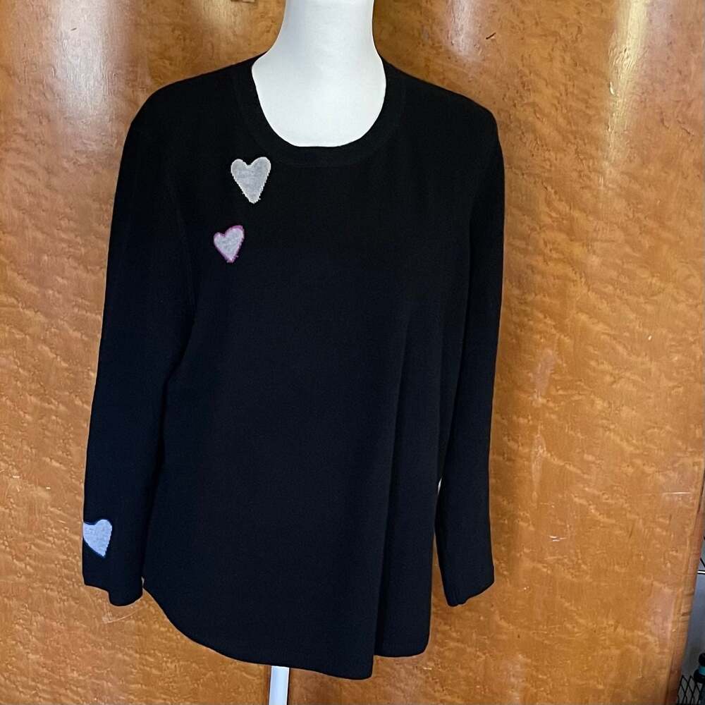 VTG  100% black cashmere Lisa Todd  1X sweater Soft Hearts, Lightweight